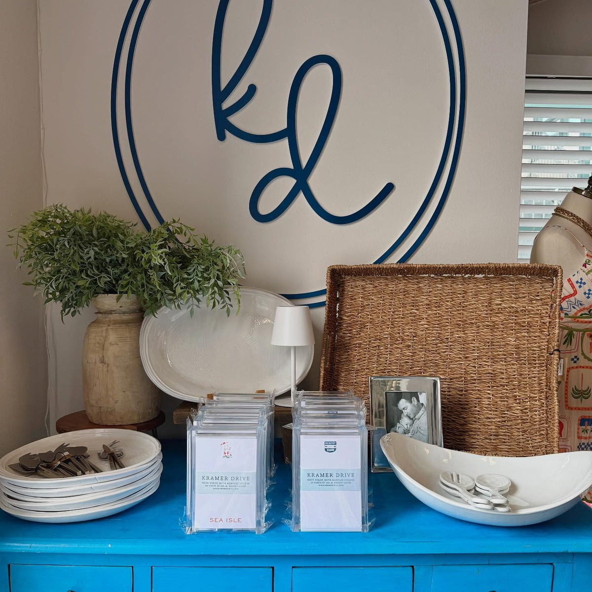 Home gifts, dishes and stationery displayed at Kramer Drive