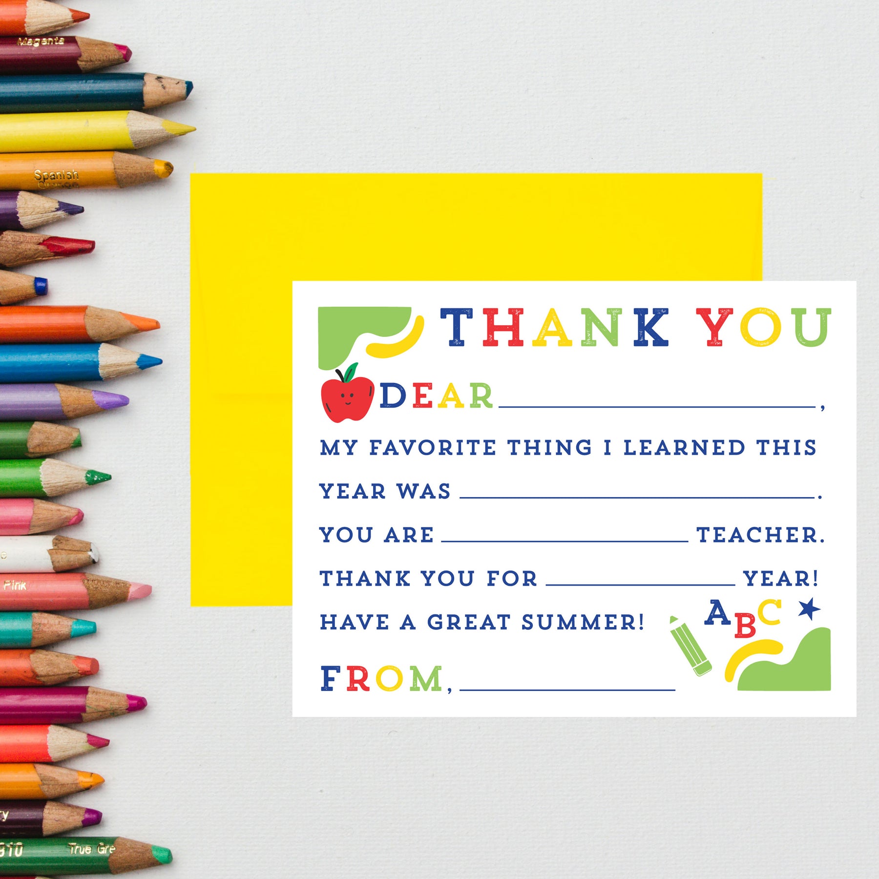 Kramer Drive Kids Thank You Teacher Fill In Card