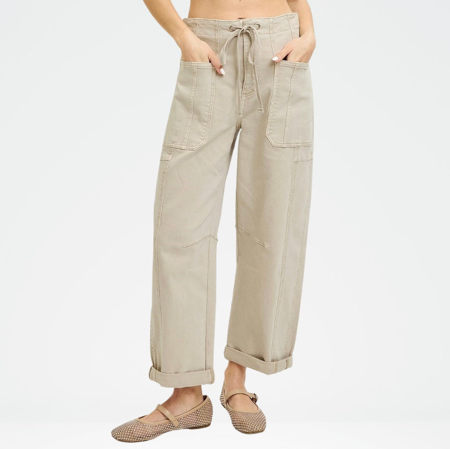 Risen Cropped Barrel Cargo Pocket Jeans