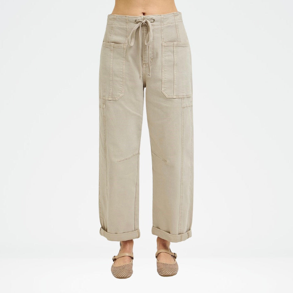 Risen Cropped Barrel Cargo Pocket Jeans