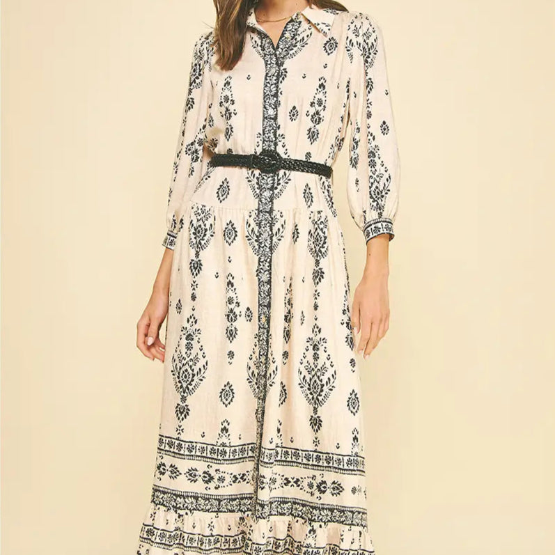 Paisley Print Belted Maxi Dress