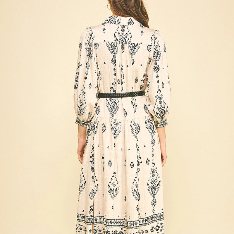 Paisley Print Belted Maxi Dress