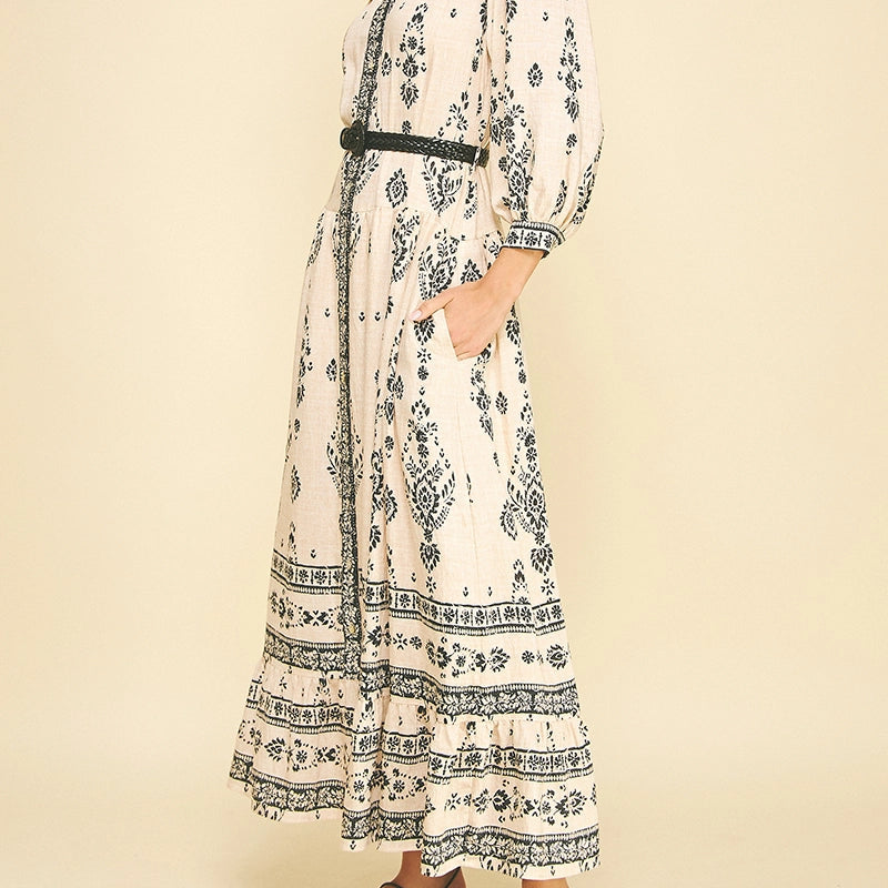 Paisley Print Belted Maxi Dress