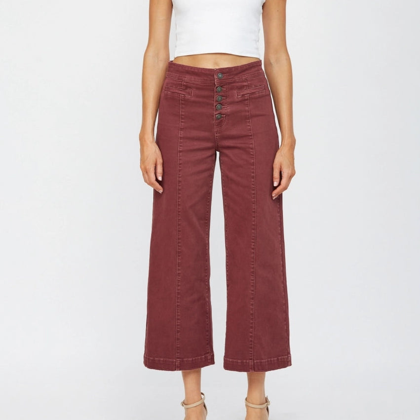 Button Front Wide Leg Pants