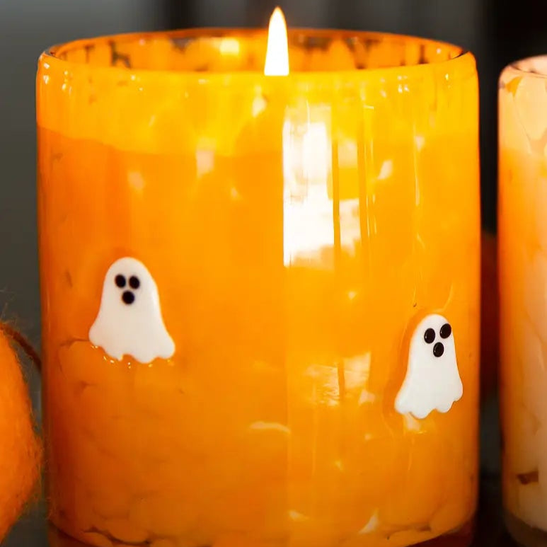 Candy Corn Ghost 12 oz Glass Icon Candle