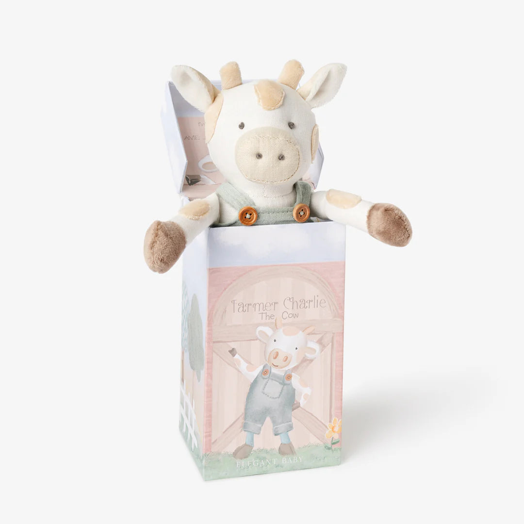 Elegant Baby 10" Charlie The Cow Linen Boxed Toy