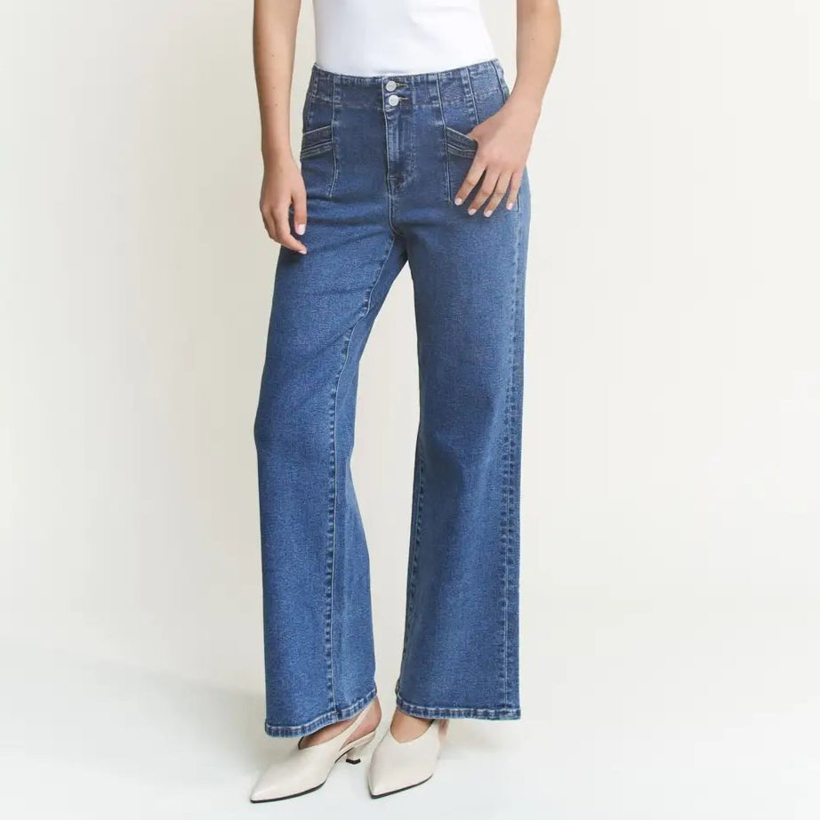 High Rise Double Button Wide Leg Jeans