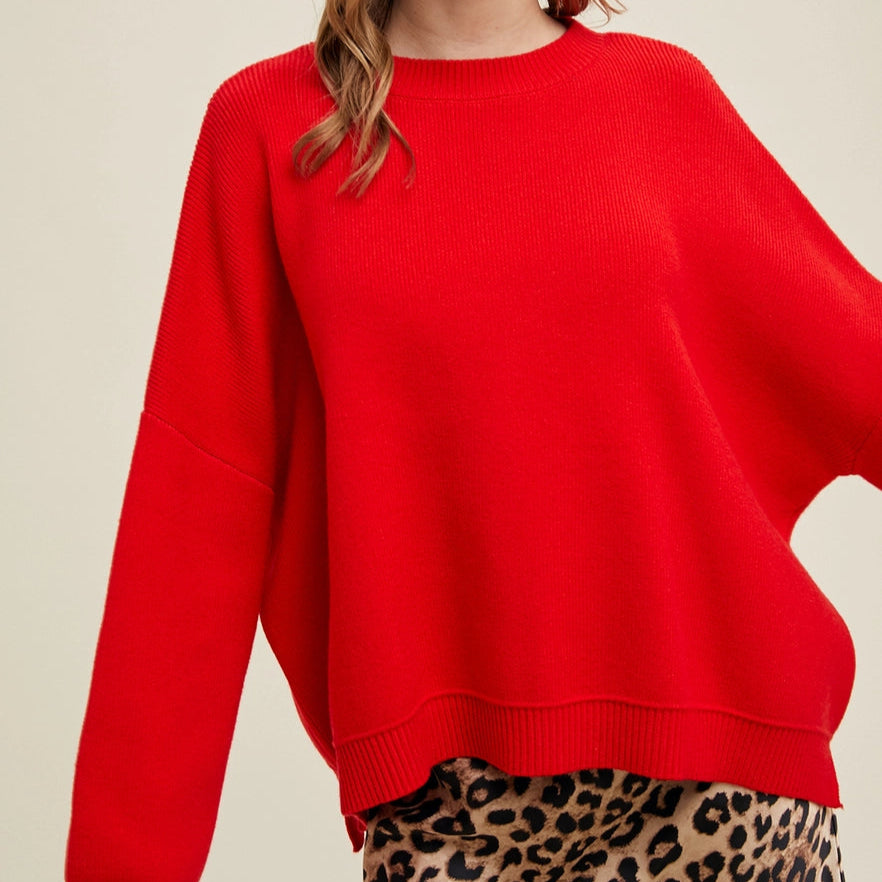 Side Slit Drop Shoulder Sweater