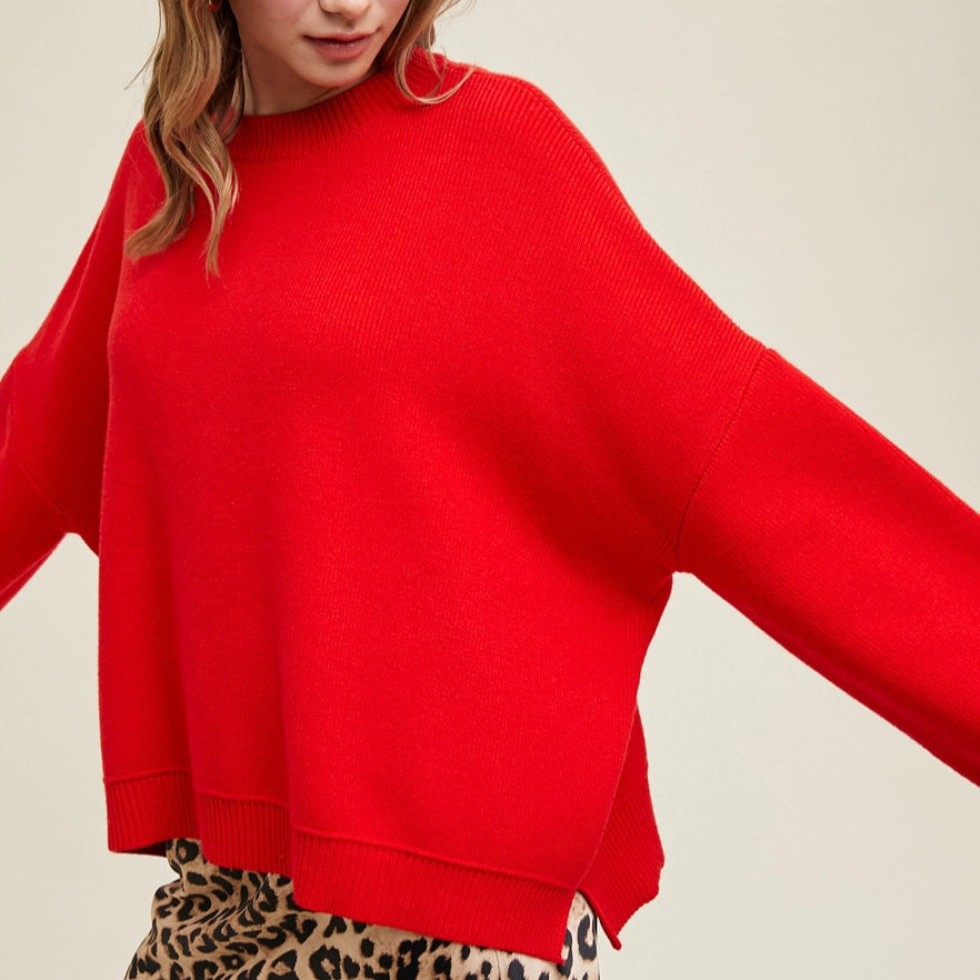 Side Slit Drop Shoulder Sweater