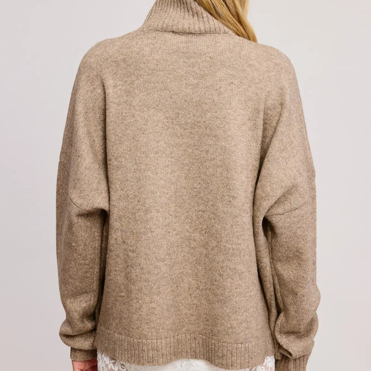 Oversized Drop Shoulder Turtleneck Knit Sweater