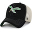 Black and cream trucker hat featuring embroidered Philadelphia Eagles logo in green and white with mesh back panel