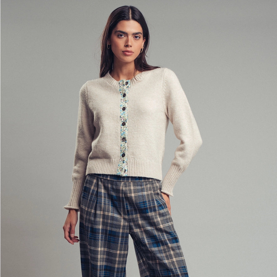 Floral Trim Wool Blend Cardi