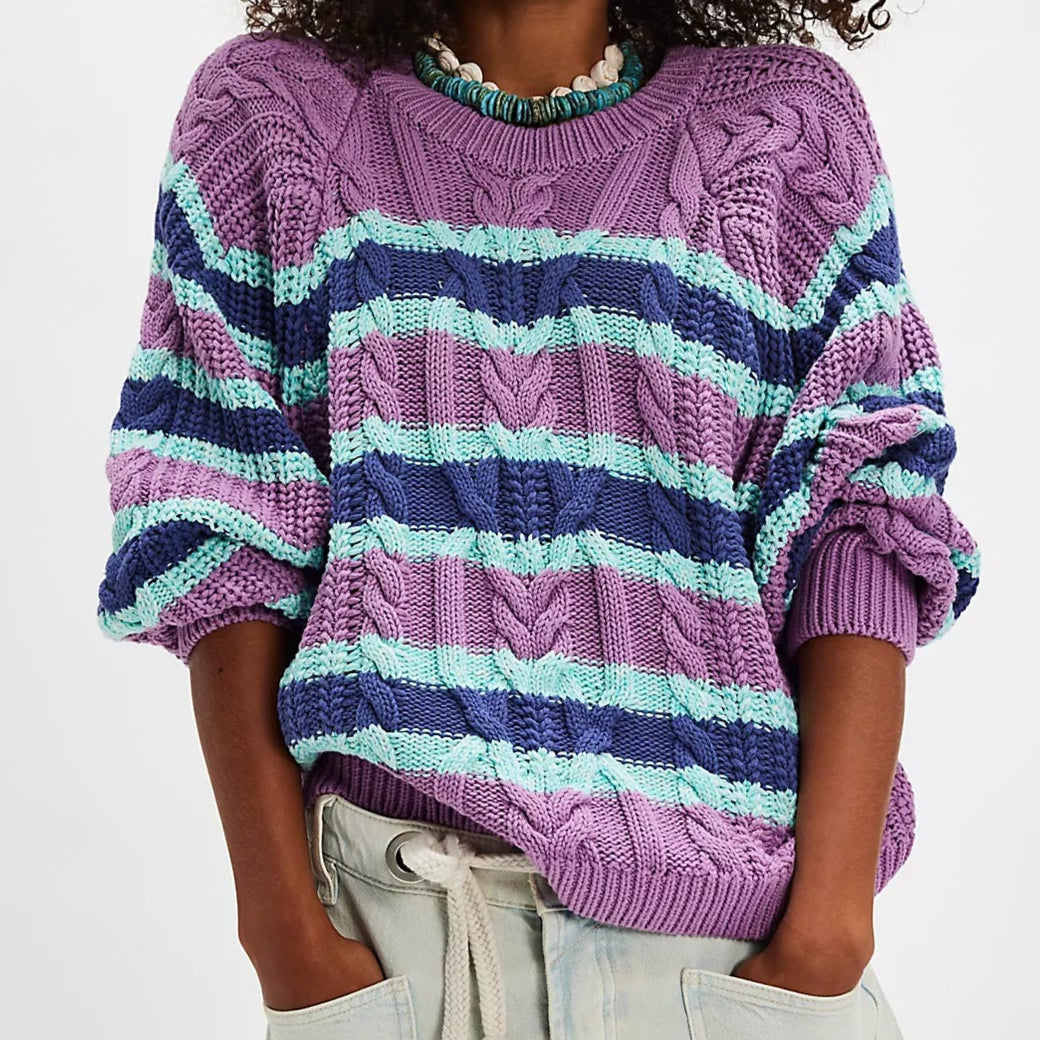 Free People Frankie Cable Striped Pullover