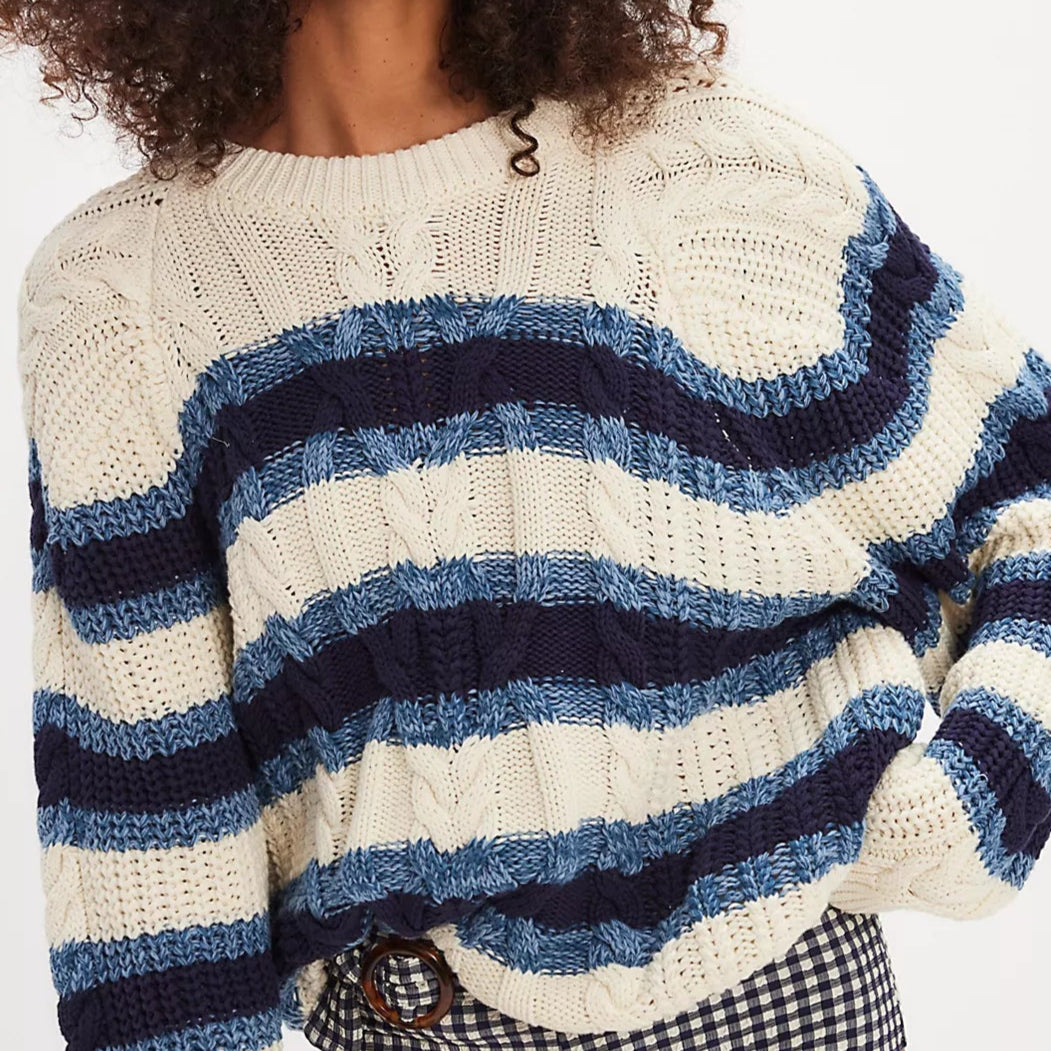 Free People Frankie Cable Striped Pullover