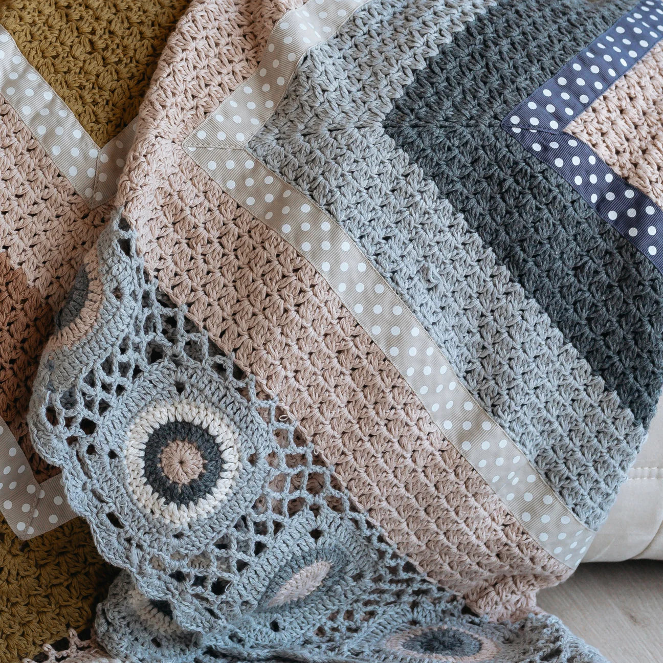 Grey and Cream Hand Crochet Blanket