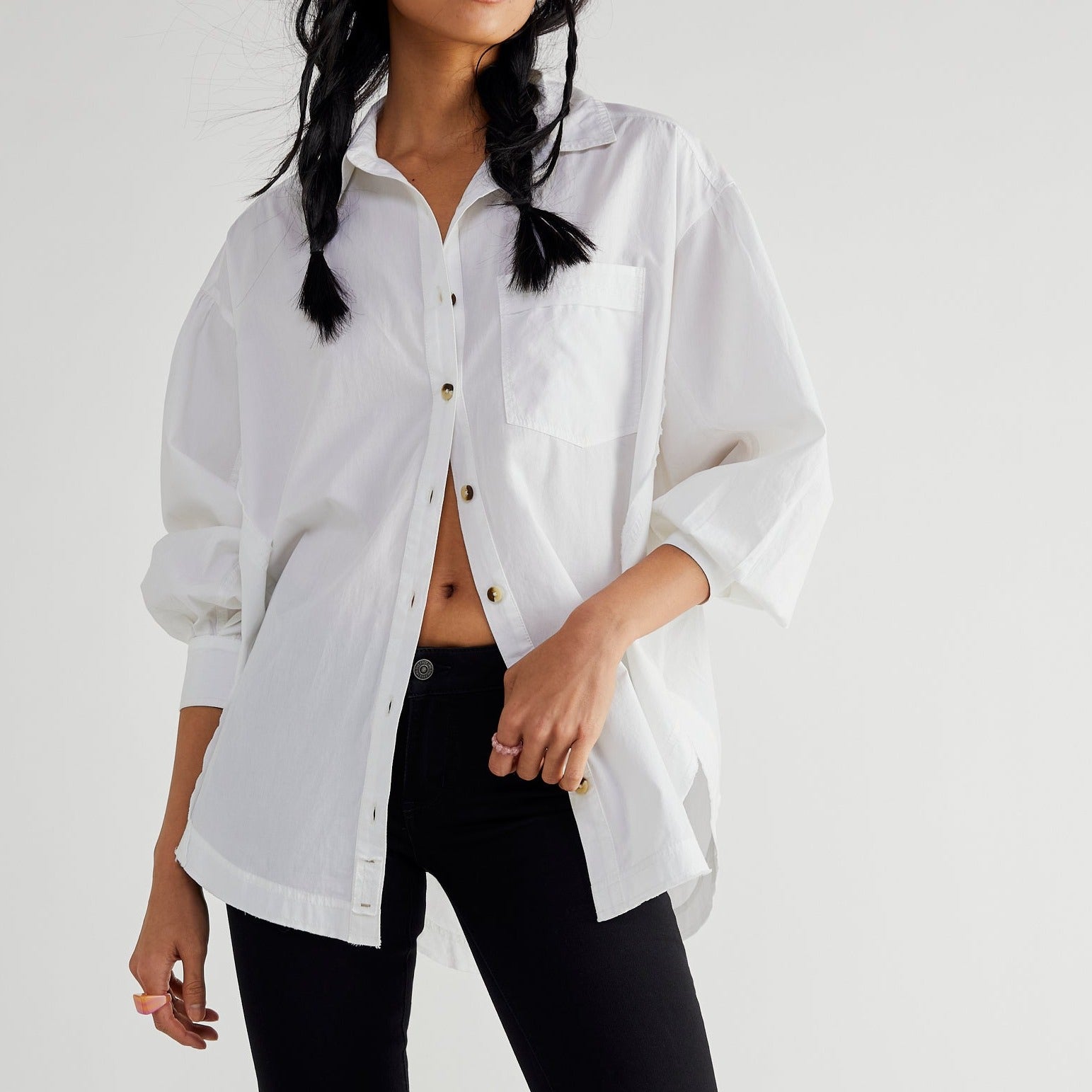Free People Happy Hour Solid Button Down