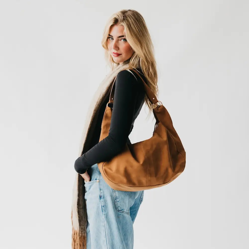 Hazel Hobo Suede Shoulder Bag