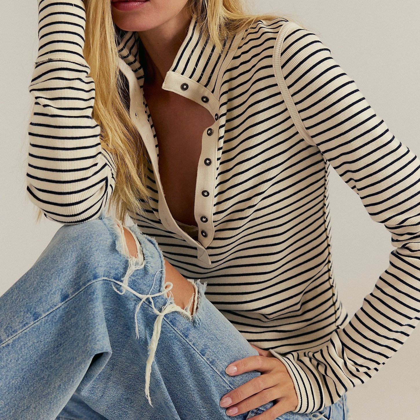 Free People Lake Henley Striped Tee