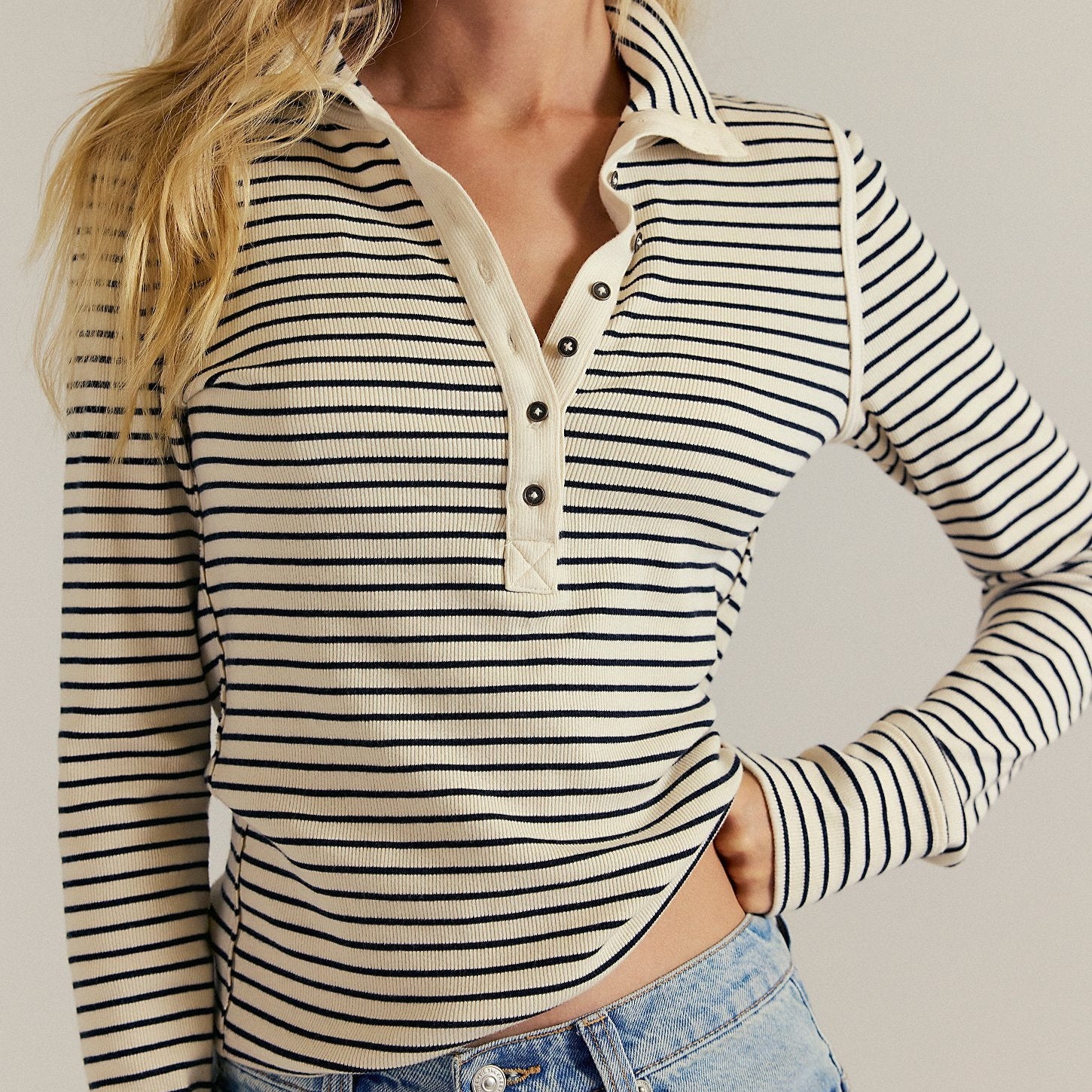 Free People Lake Henley Striped Tee