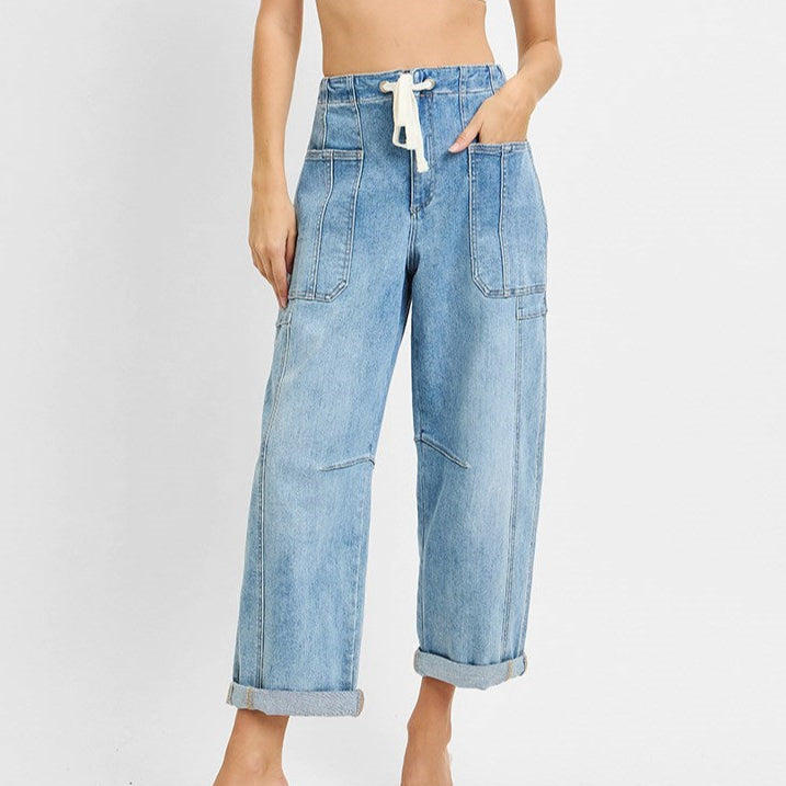 Risen Wide Barrel Cropped Cargo Pocket Pants