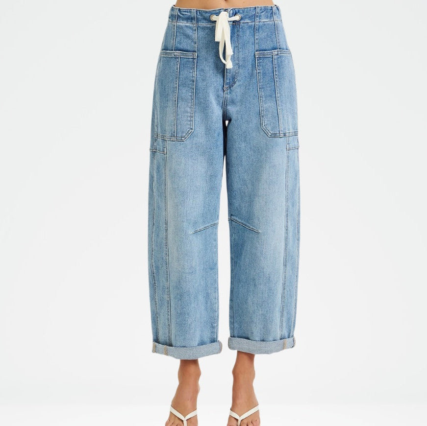 Risen Wide Barrel Cropped Cargo Pocket Pants