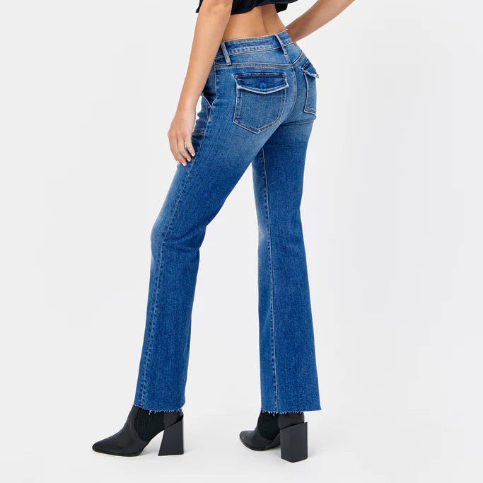 Hidden Happi Mid Rise Utility Pocket Flare Jeans