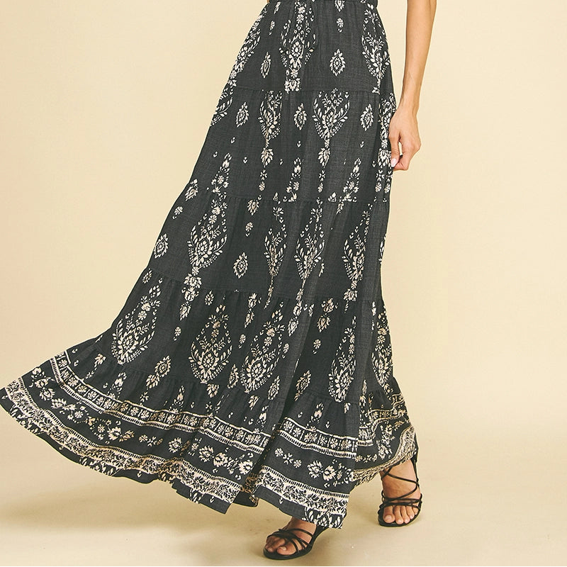 Boho Print Tiered Maxi Dress