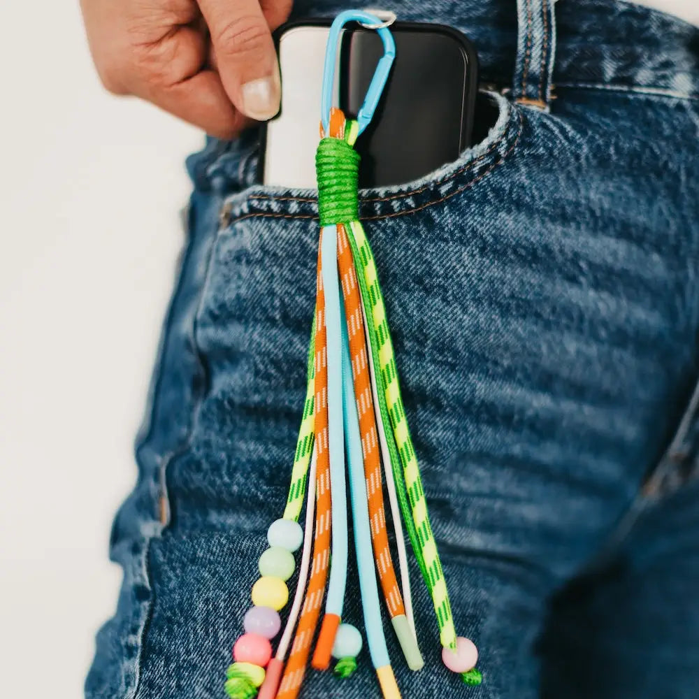 Rainbow Rope and Beaded Keychain