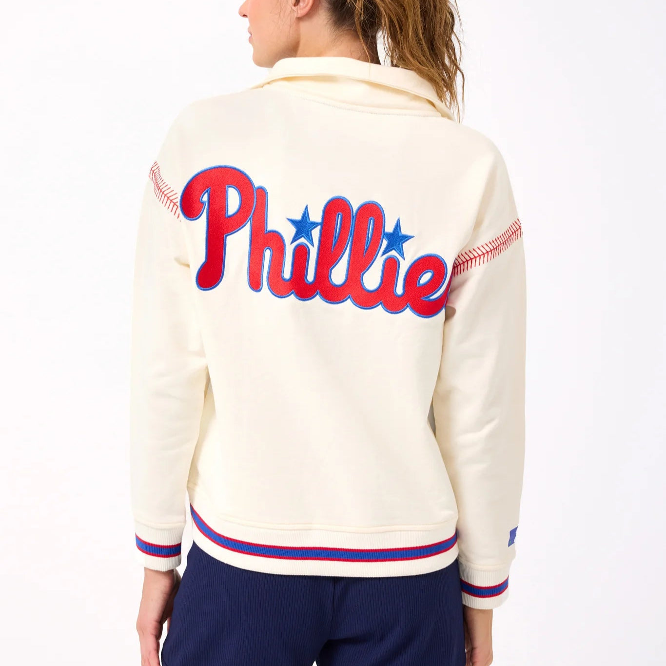 Terez Phillies Quarter Zip with Baseball Stitch