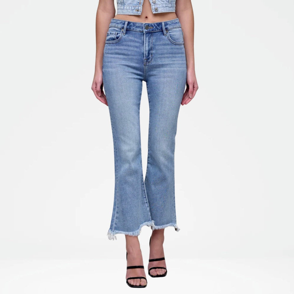 Hidden Happi High Wist Super Fray Crop Flare Jeans