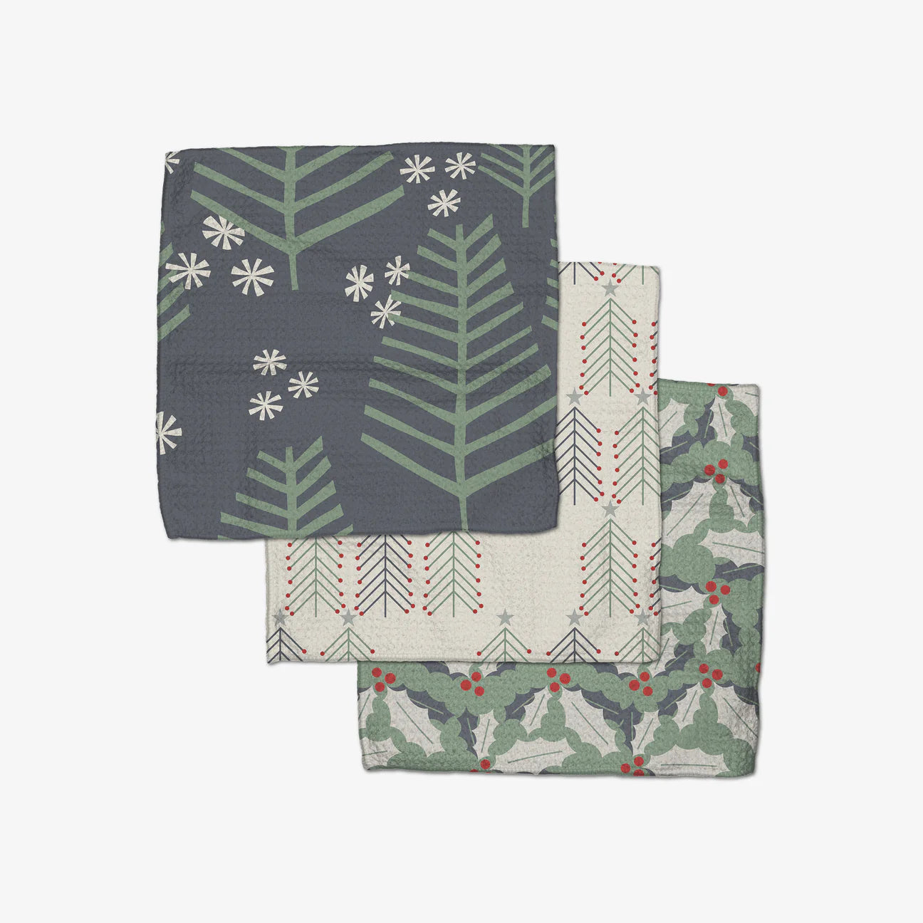 Geometry Holiday Dish Cloths/Set of 3