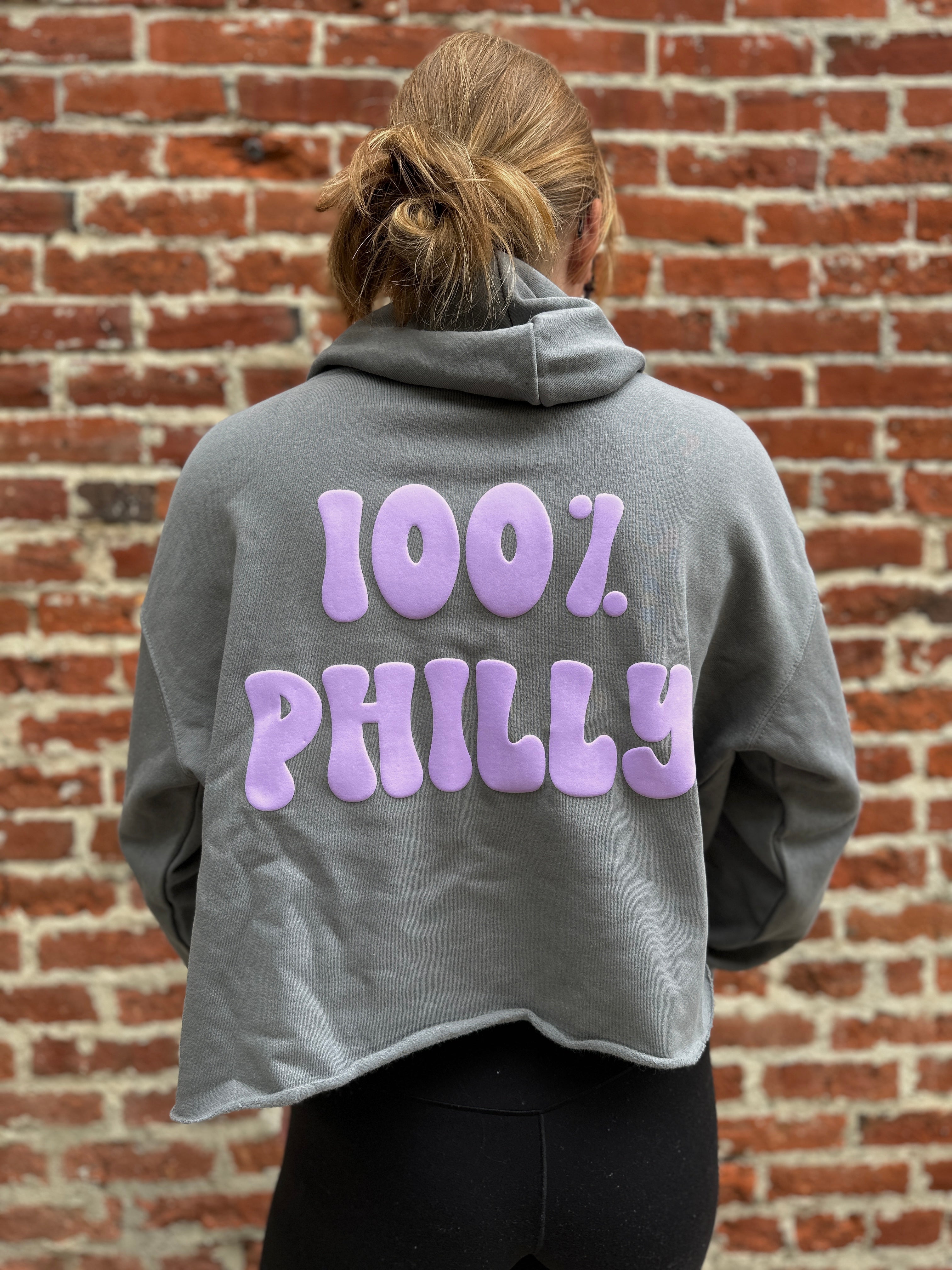 100% Philly Puff Print Cropped Hoodie