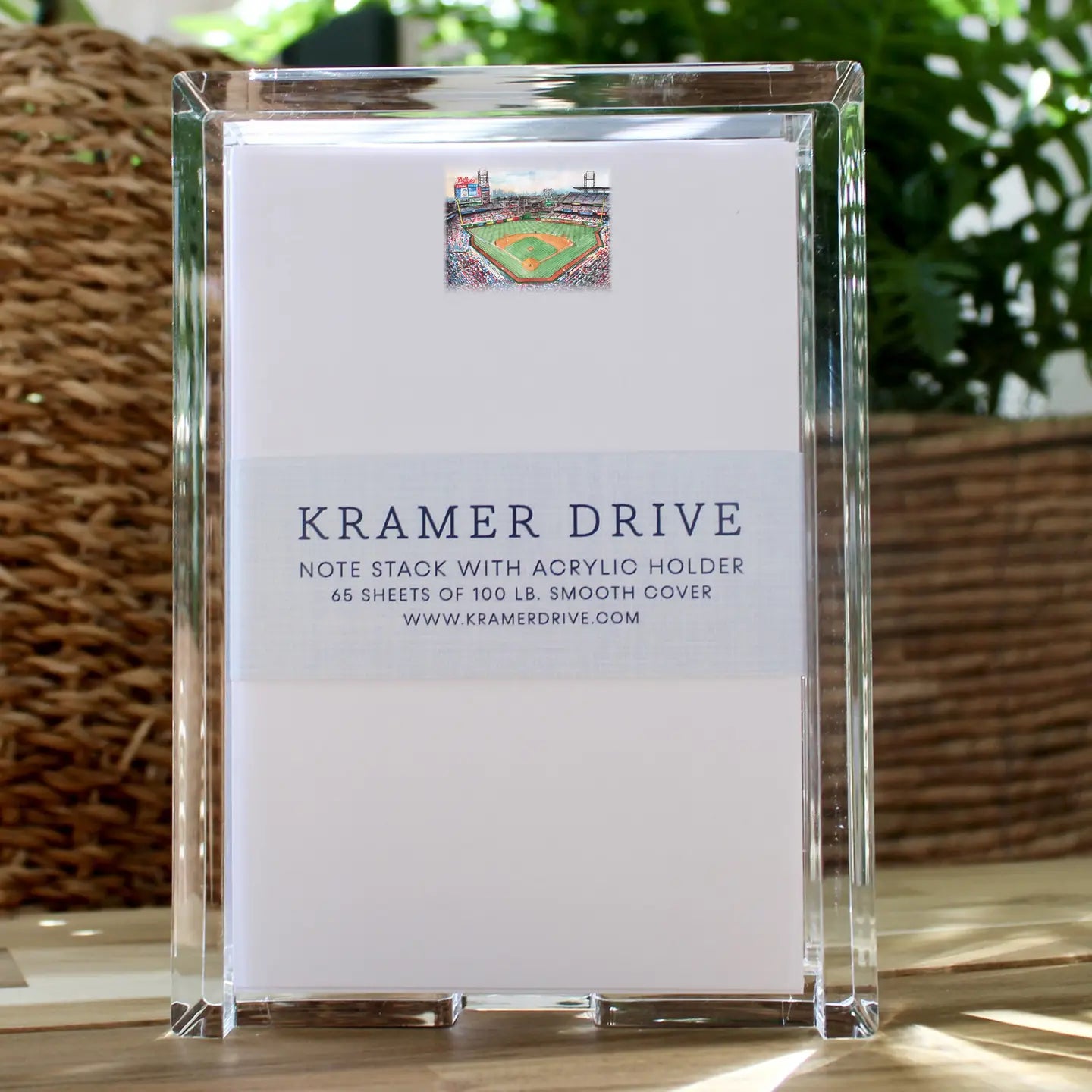 Kramer Drive Citizens Bank Park note stack with acrylic holder featuring baseball stadium illustration on packaging Main image