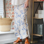 Clover Floral Leaf Print Silky Maxi Skirt