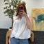 Button Down Front Twist Sleeveless Linen Top