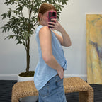 Button Down Front Twist Sleeveless Linen Top