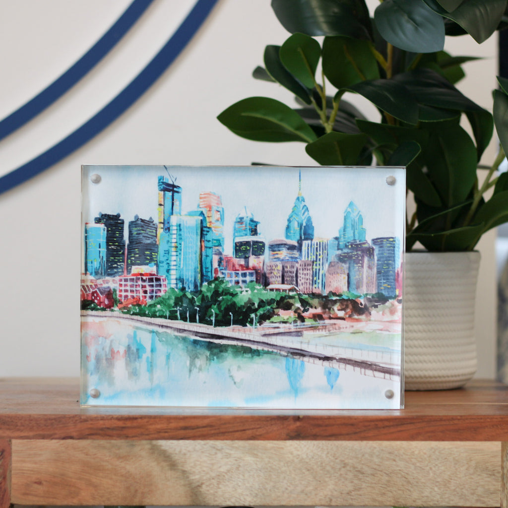 Philadelphia Watercolor Skyline 6x8 Acrylic Block Art