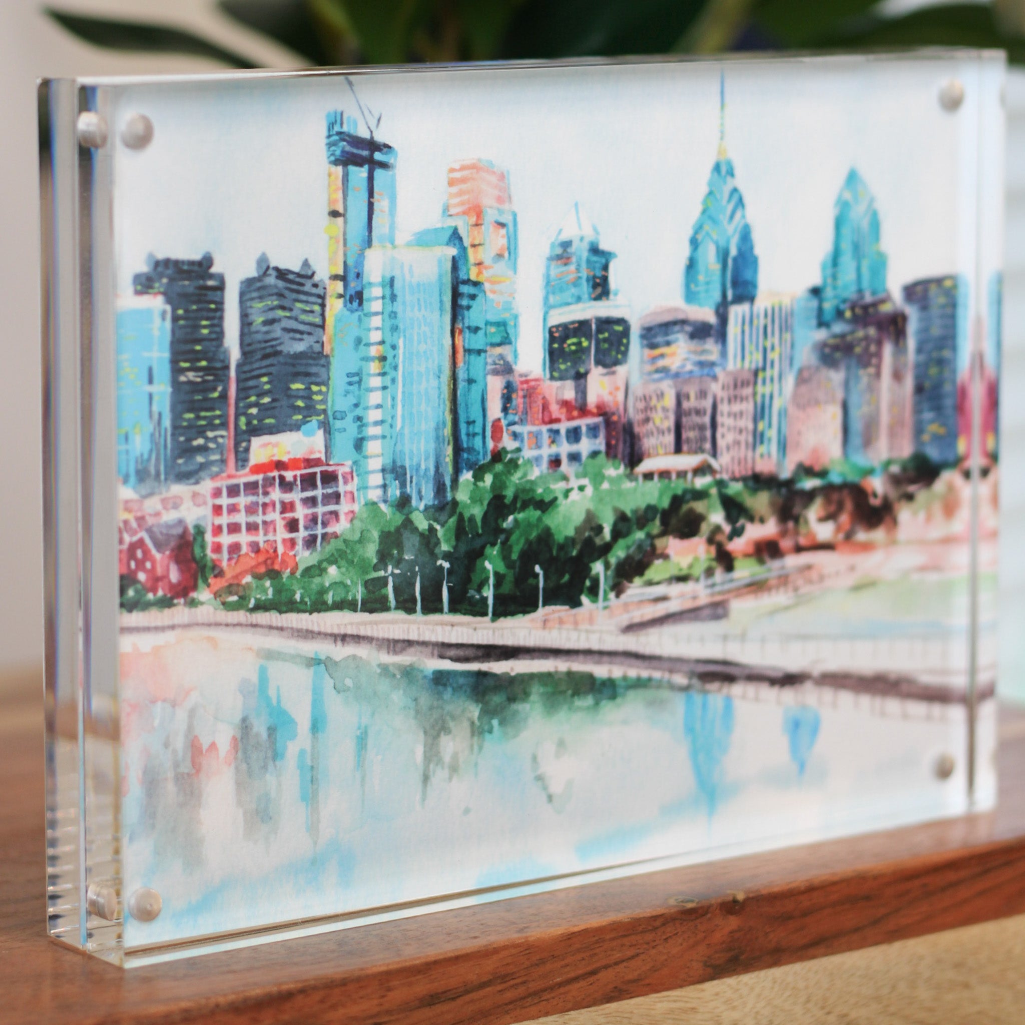Philadelphia Watercolor Skyline 6x8 Acrylic Block Art