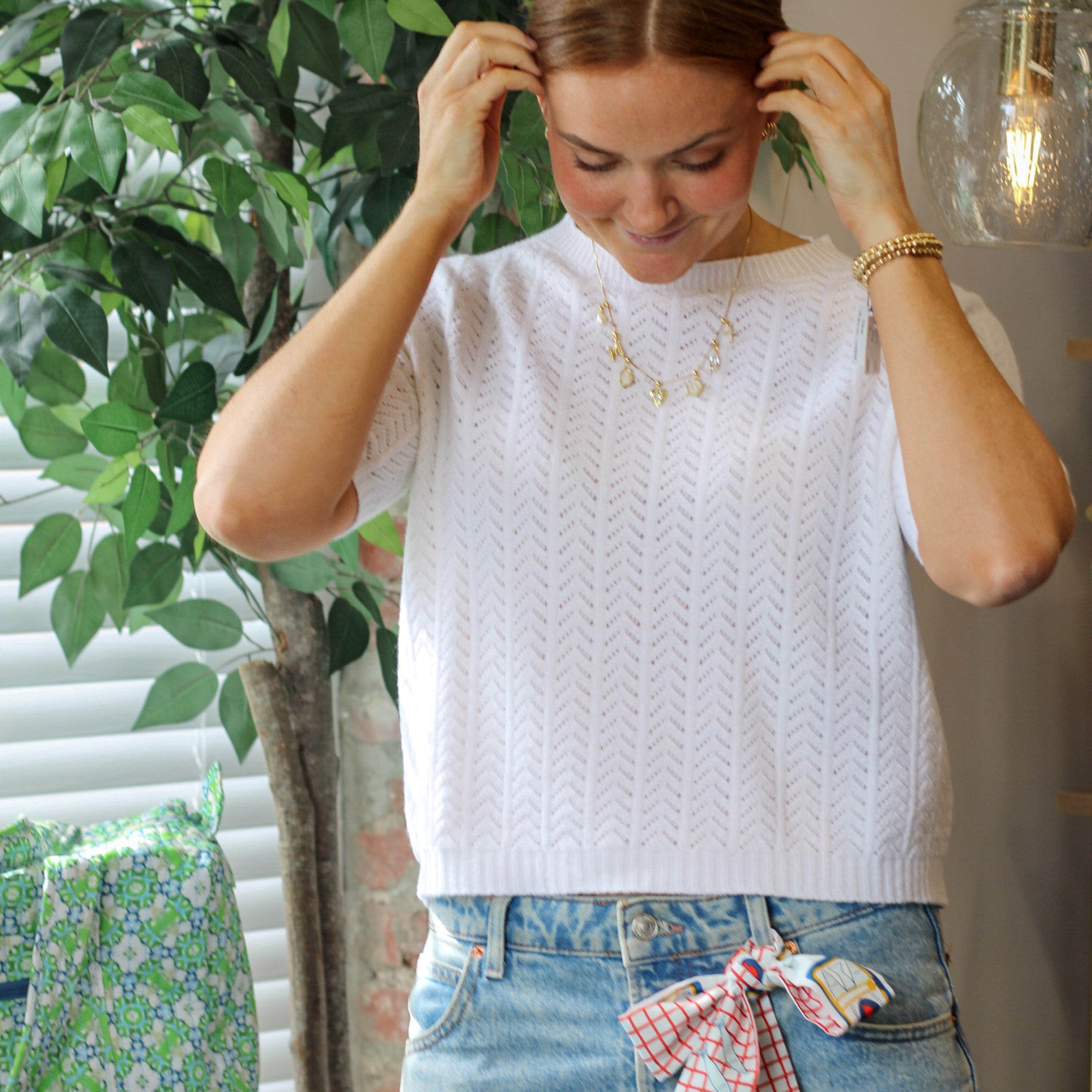 Chevron Crew Neck Short Sleeve Knit Top