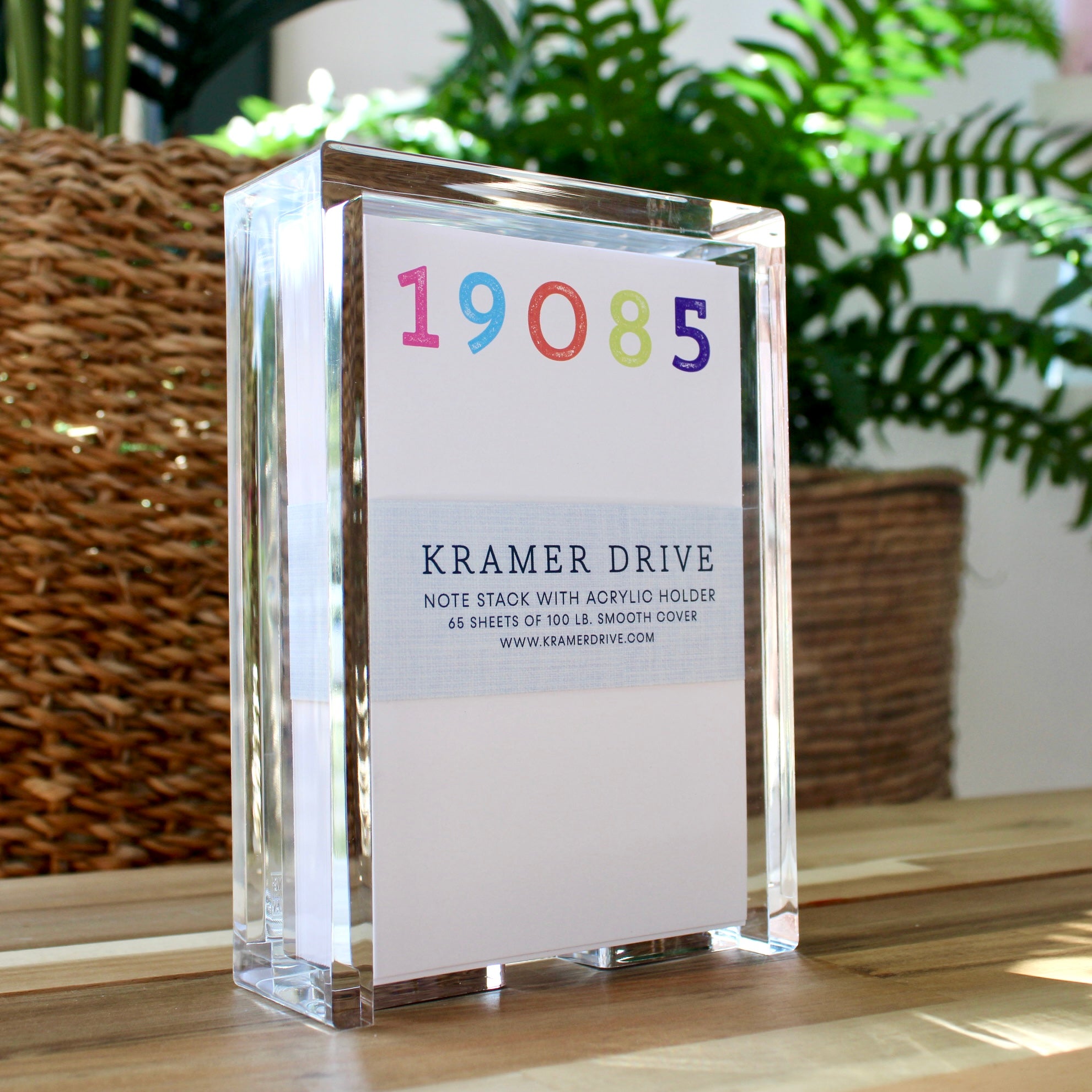 Kramer Drive 1985 Rainbow Zip Code Note Stack with acrylic holder containing 65 sheets of smooth cover cardstock