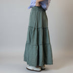 Linen Smocked Waist Pom Pom Trim Maxi Skirt