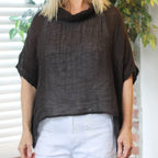 Linen Cowl Neck Knit Top
