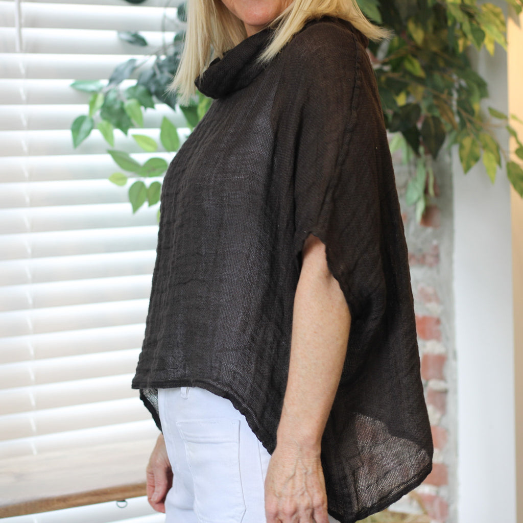 Linen Cowl Neck Knit Top