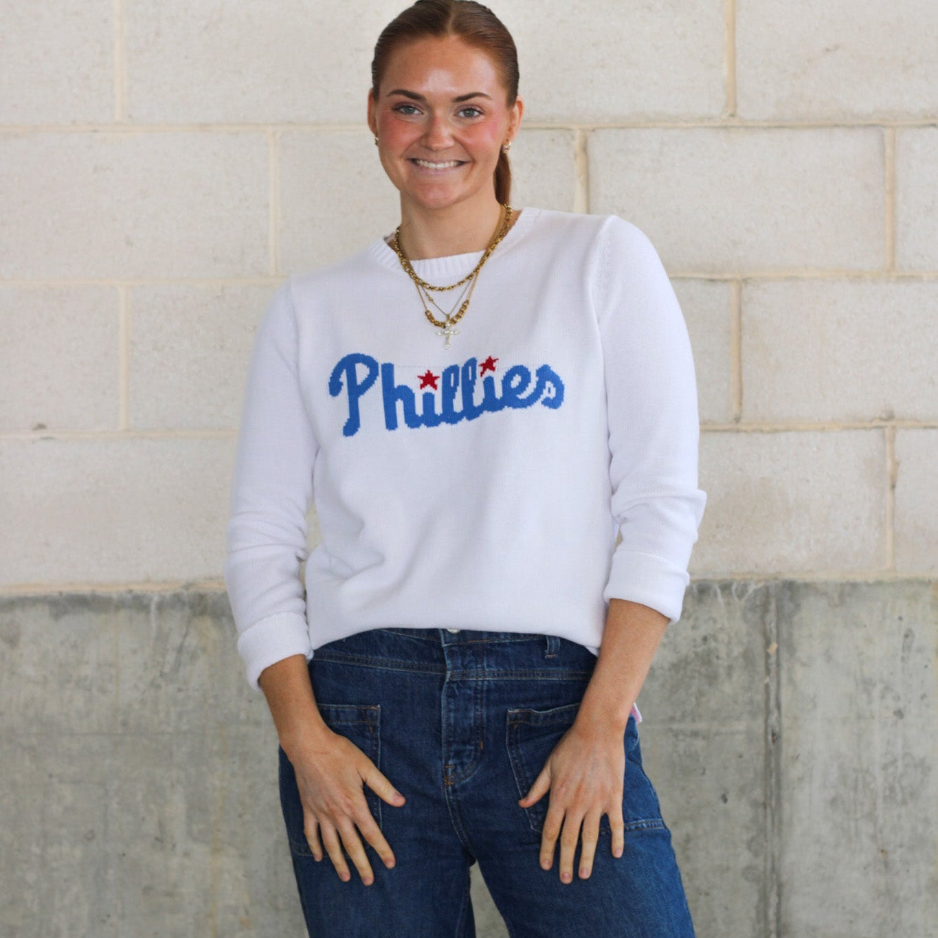 Phillies White Cotton Sweater