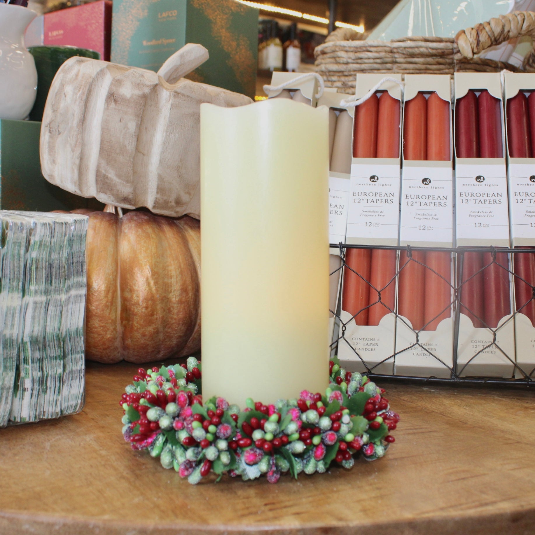 Red & Green Beaded Berry Candle Ring