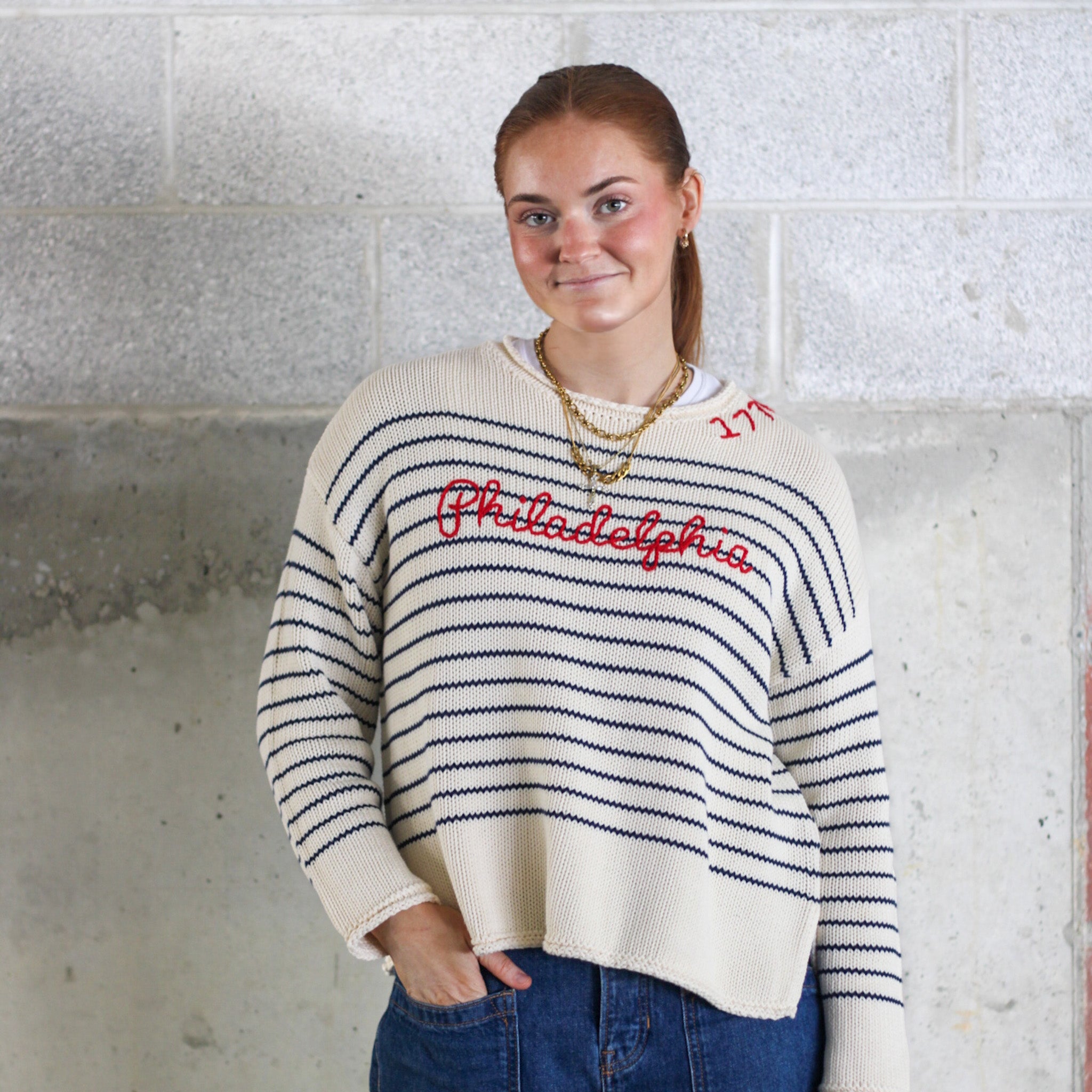 Philadelphia Embroidered Striped Cotton Rollneck Secondary image