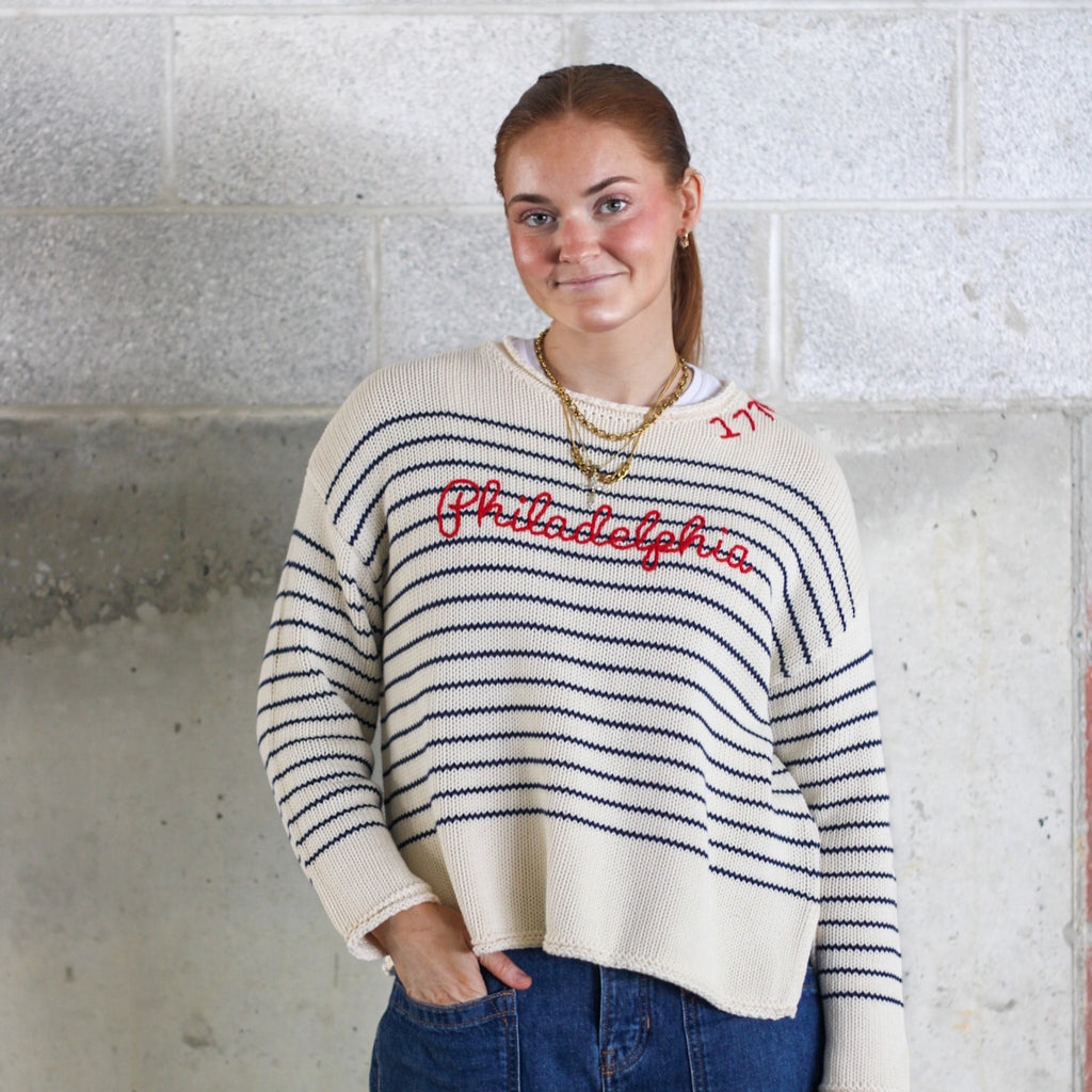 Philadelphia Embroidered Striped Cotton Rollneck