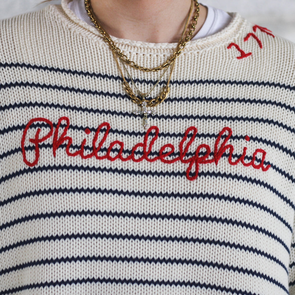 Philadelphia Embroidered Striped Cotton Rollneck