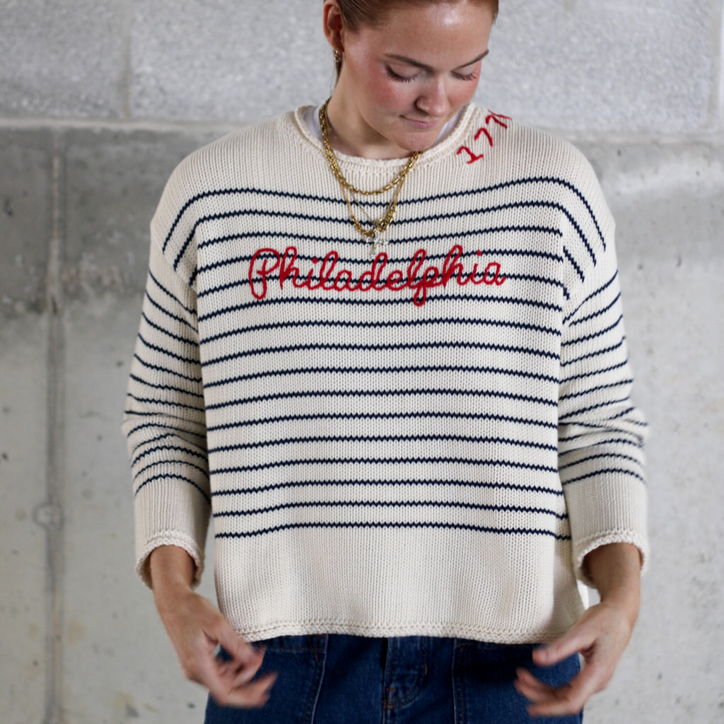Philadelphia Embroidered Striped Cotton Rollneck