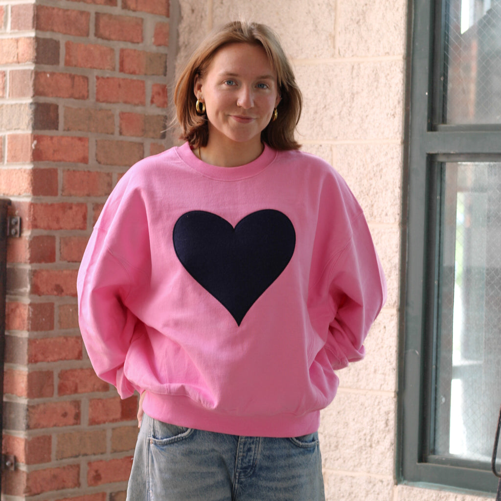 Navy Heart Applique Oversized Crew